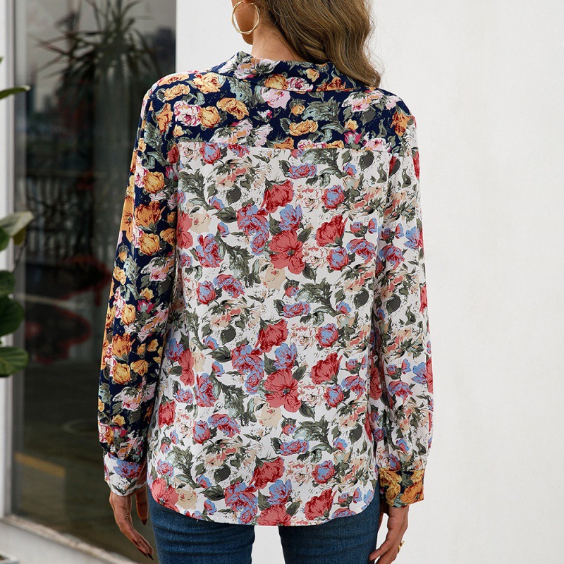 Loose Casual Floral Long-sleeved Shirt, Single Row