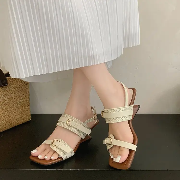 New French Retro Square Toe Block Heel