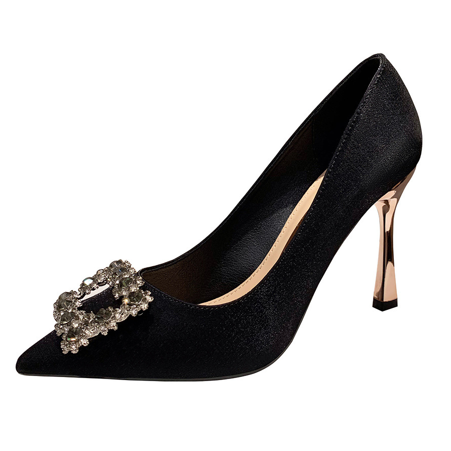 Rhinestone Stiletto Women's Shoes Net Red Satin Slim