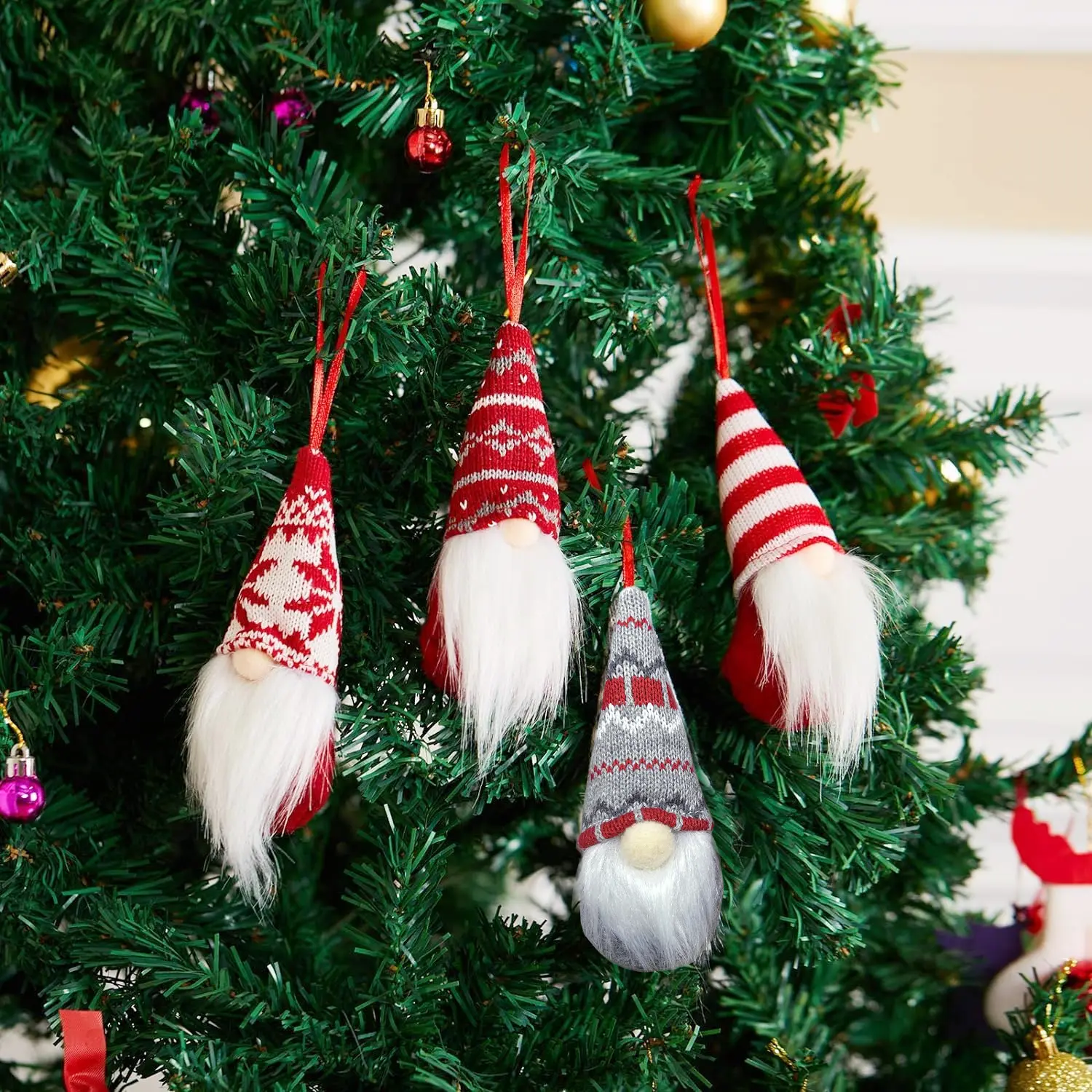 8 Packs Christmas Gnomes Ornaments Handmade Swedish Gnome Plush Xmas Tree Hanging Decorations Cute Scandinavian Santa Elf For Holiday New Year Home Decor