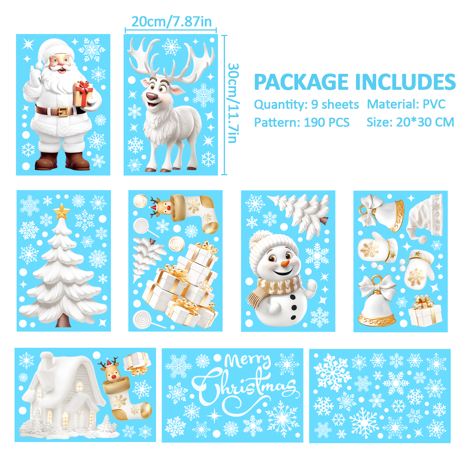 Nepfaivy Christmas Window Stickers Reusable 190Pcs - Double Sided Xmas Scene — image 8
