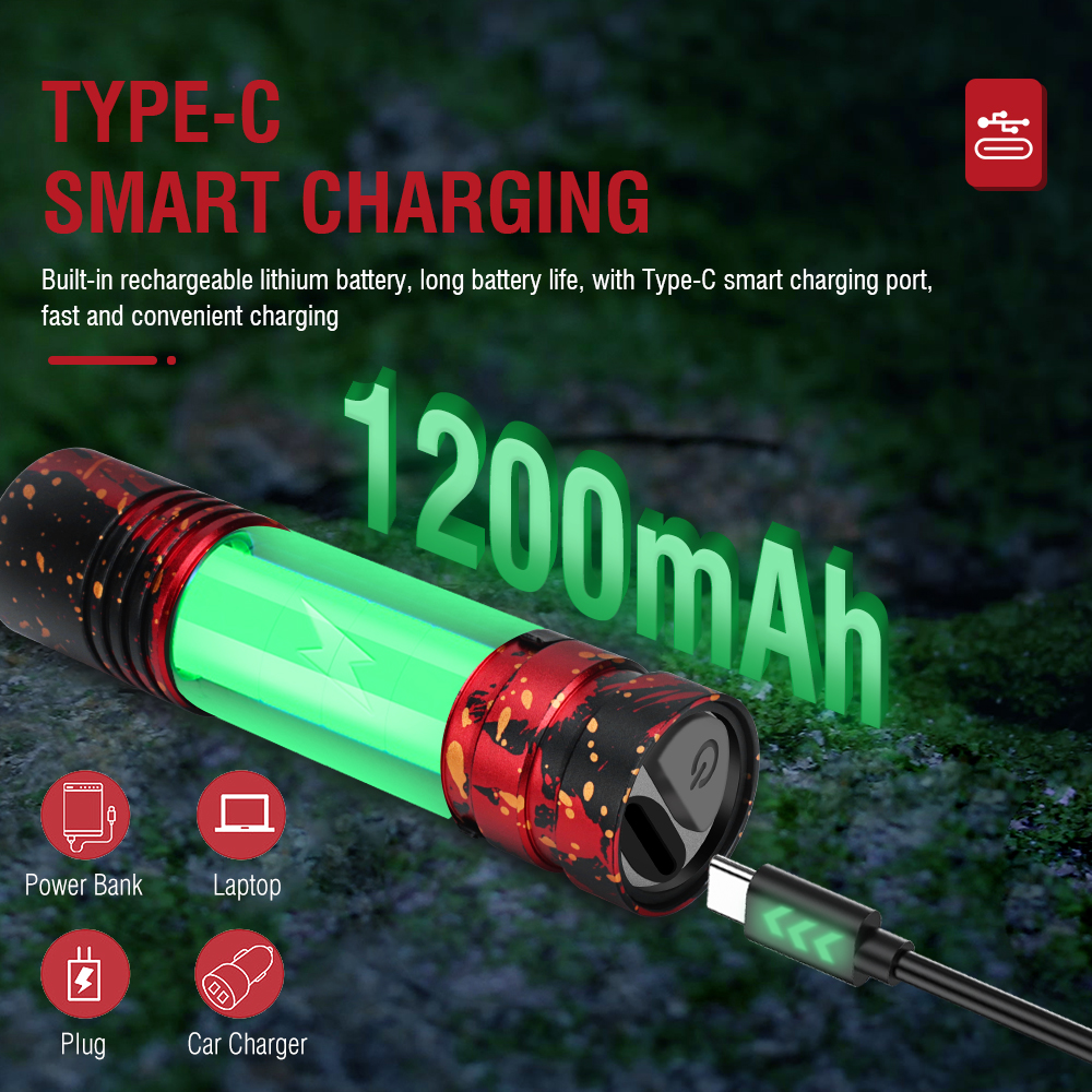 Mini Camouflage LED Flashlight Rechargeable Torch Lamp Camping Portable Light — image 10