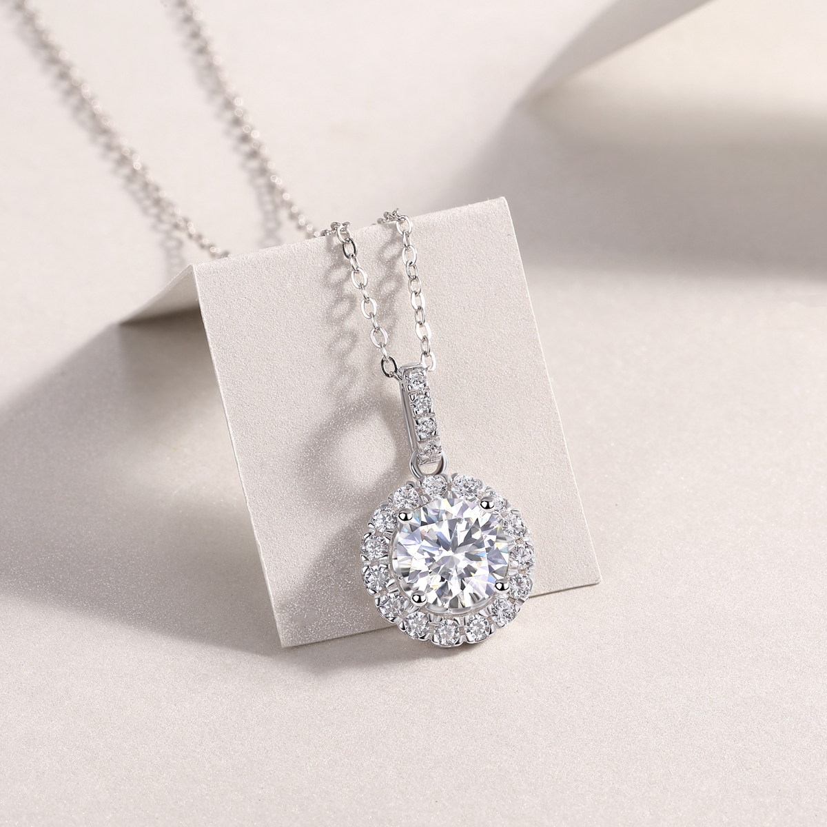 2 Carat Moissanite Round Halo Pendant S925 Sterling Silver Platinum Plated – Lux