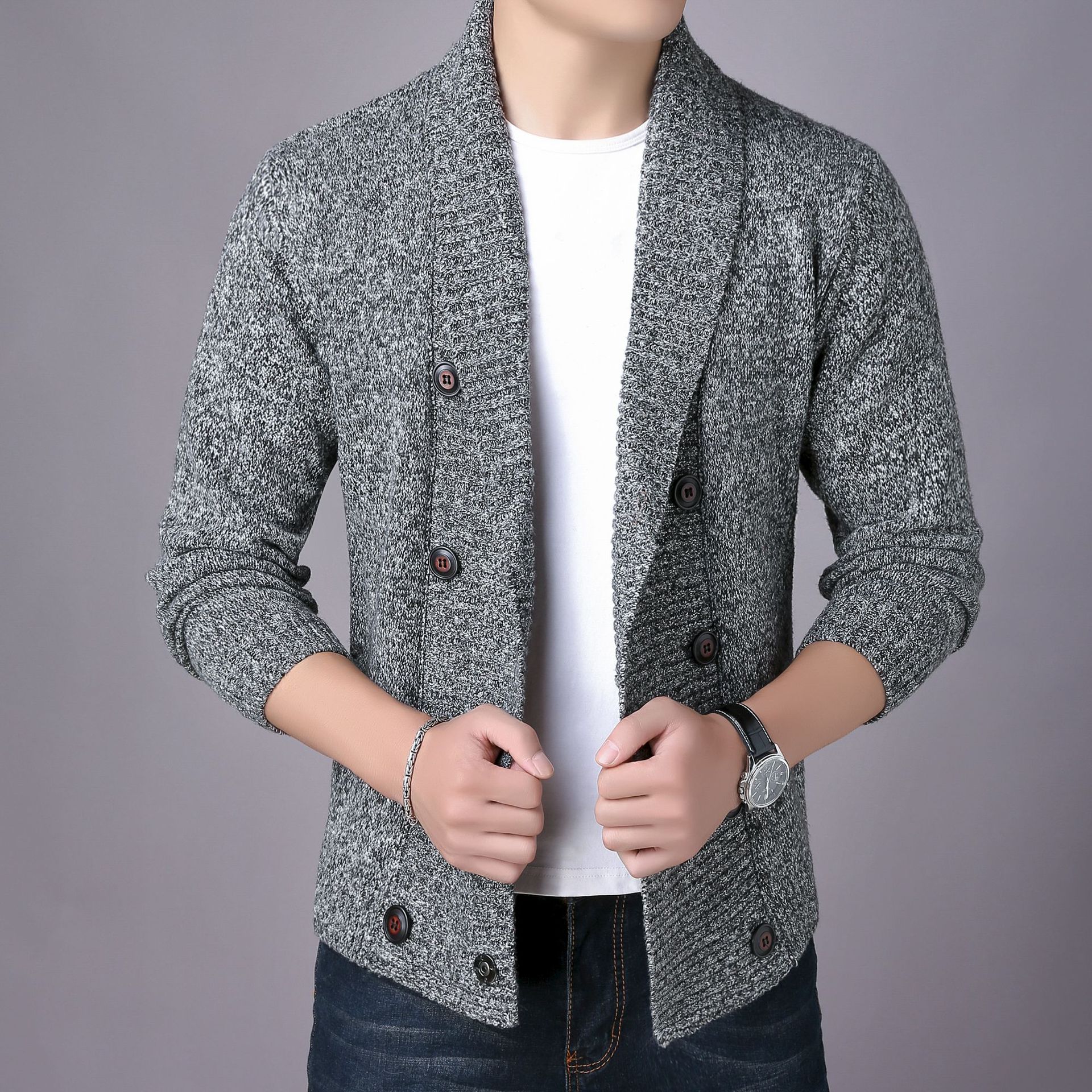 Men's Sweater Fashion Casual Youth Double Breasted Cardigan