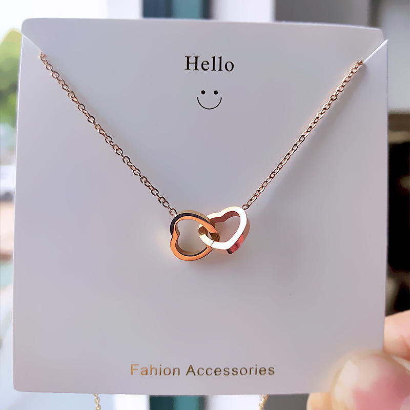 Women's Fashion Simple Double Ring Heart Clavicle Chain