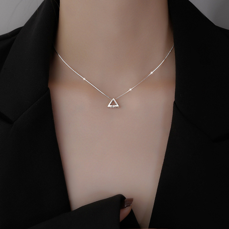 Triangle Necklace Female S925 Sterling Silver Korean Version Of Simple Geometric Clavicle Chain