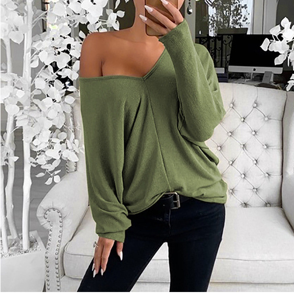 Title 2, Simple Big V-neck Drop Shoulder Loose Long Sleeves