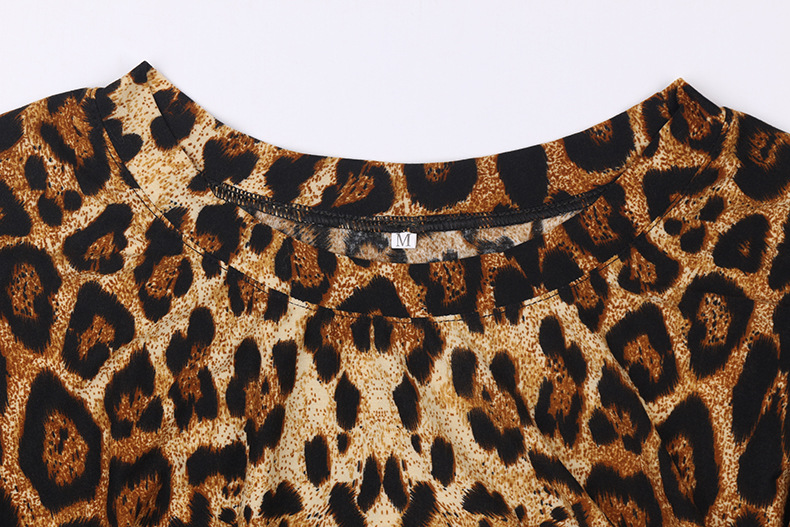 Title 12, Leopard Print Long-Sleeved Casual Loose Top T-S...