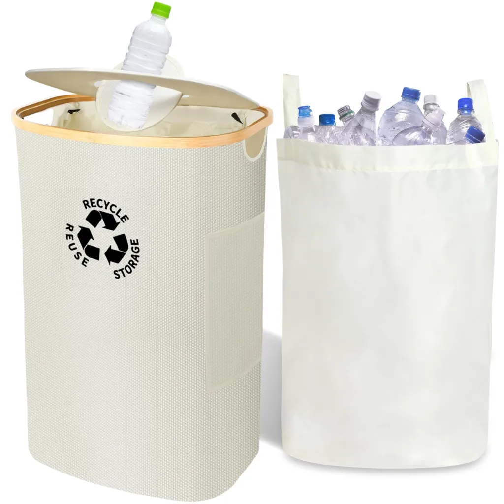 Recycling Container With Lid Deposit Bottle Storage Room Large Capacity, Beige - 4427065Mg