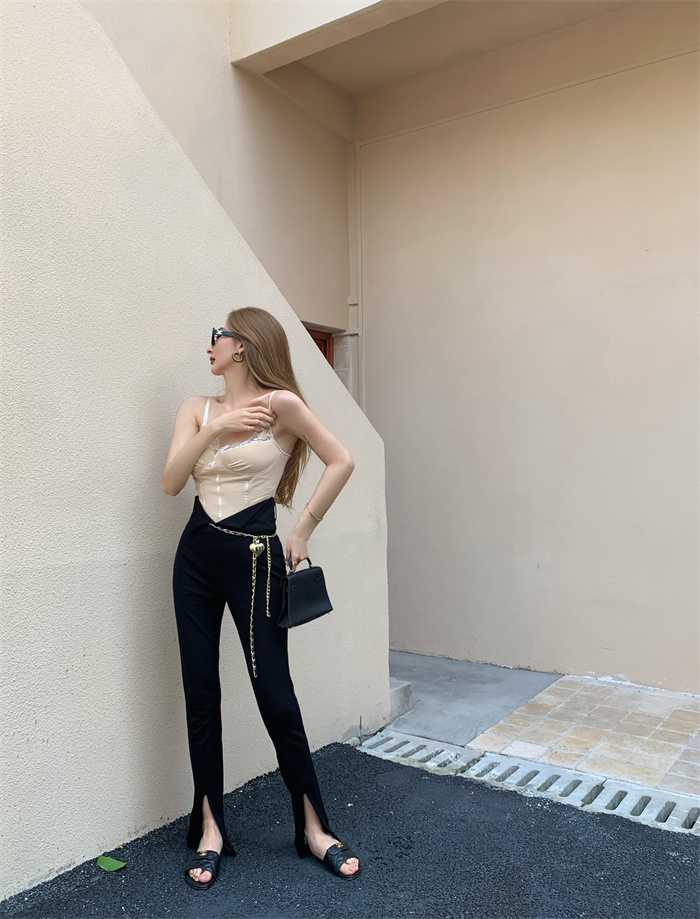 Women's Black High Waist Slit Casual Pants