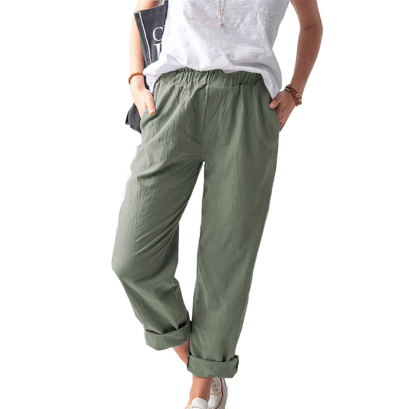 Title 4, Effen Kleur Casual Broek met Elastische Hoge Ta...