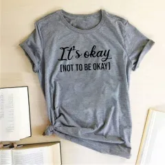 It'S OKAY Letter Fashion Print Women's T-Shirt - Light Grey - View 1