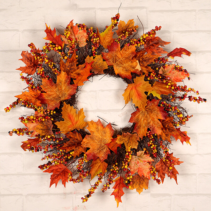 Large 45cm Fall Door Hanging Wreath Autumn Color Maple Leaf
