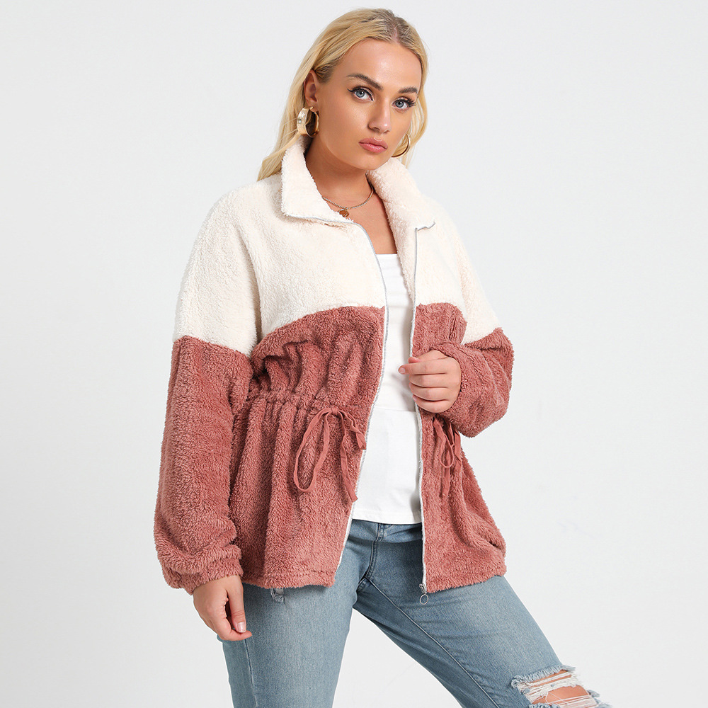 Thick Plush Lapel Lace-up Sweater