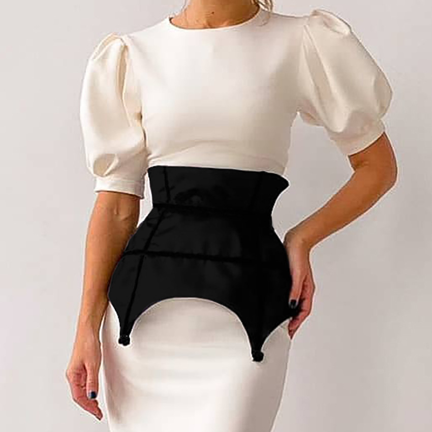 Fashion Ladies Tight High Waist Puff Sleeve Dress