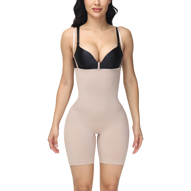 Tummy Control Panty Suspender Seamless Bodysuit Apricot - Shop at LoveMi