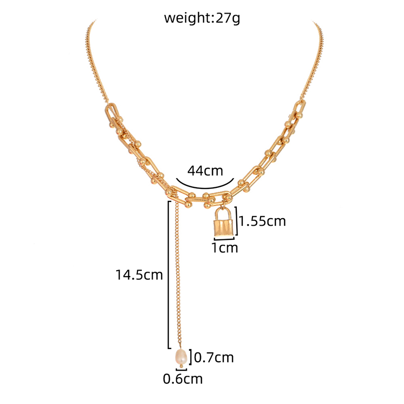 European and American cross-border fashion jewelry U-shaped chain lock-shaped single-layer necklace simple natural freshwater pearl long pendant necklace