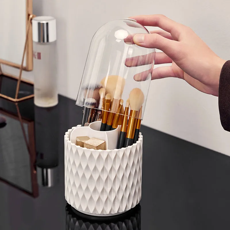 360 Rotating Large Capacity Transparent Makeup Brush Storage Pen Holder Acrylic Dust With Lid Desktop Cosmetic Storage Box – image 10