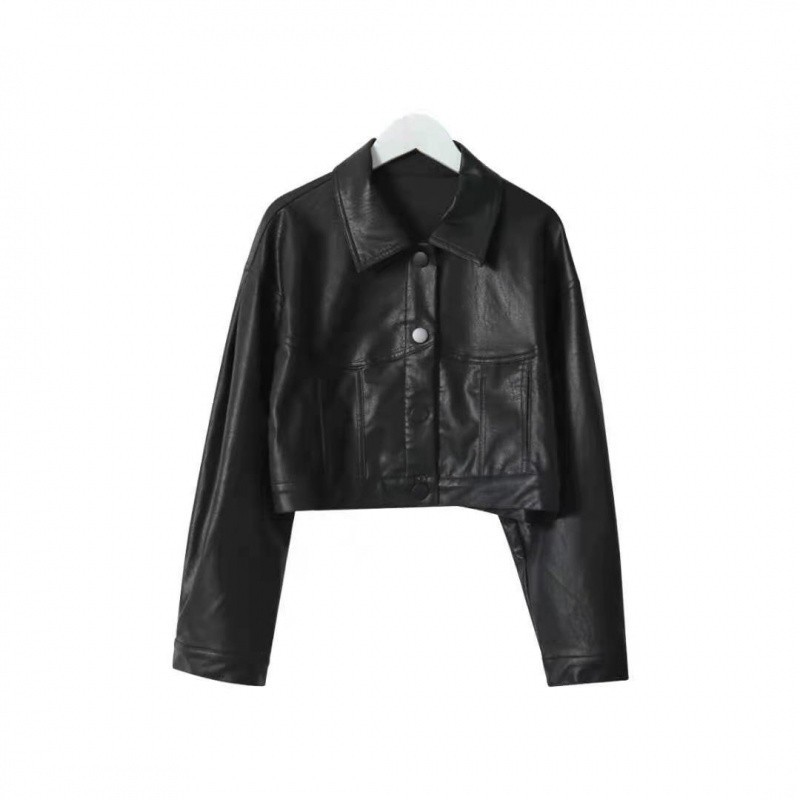 Short Leather Jacket New Vintage Women's Fashion Black - Shop at LoveMi