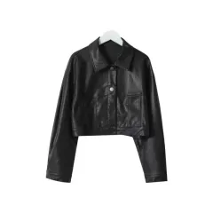 Short Leather Jacket New Vintage Women's Fashion - Black - View 1