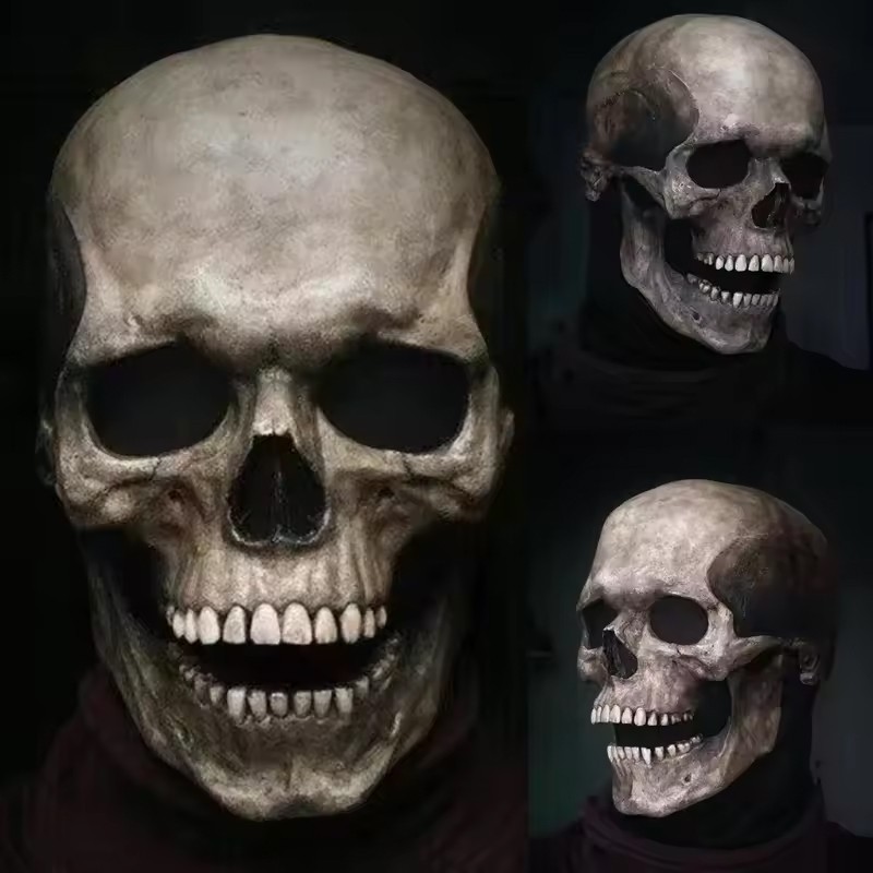 Full Head Skull Mask Helmet W& Movable Jaw Halloween Party Prop Latex Headgear — image 10