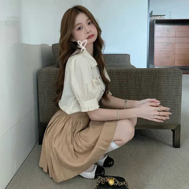 Bubble Short Sleeve Shirt Top High Waist Shirts - Shop at LoveMi