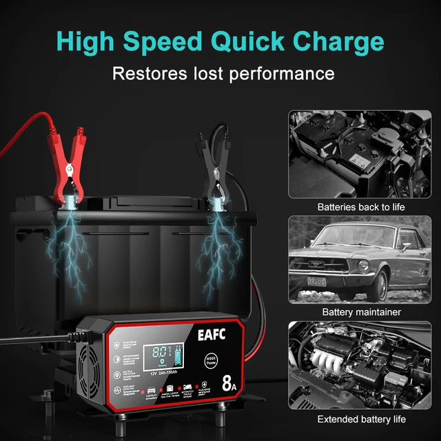 12V 8A Car Battery Charger Quick Charge Automatic Smart Battery Charger LCD Display For Lead Acid Agm Gel Wet LiFePO4 thumbnail 7