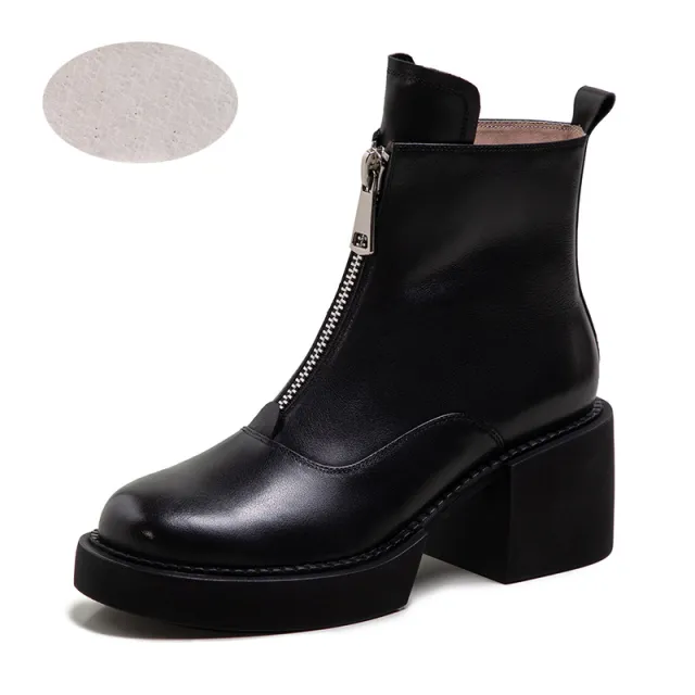 Women's Leather Platform Thick Heel Ankle Boots Black - Shop at LoveMi