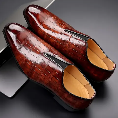 Stone Pattern Casual Leather Shoes Breathable Slip on