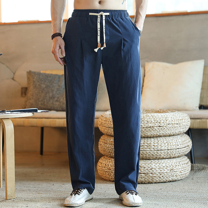 Title 5, Mens Chinese Style Linen Pants, Casual Loose F...