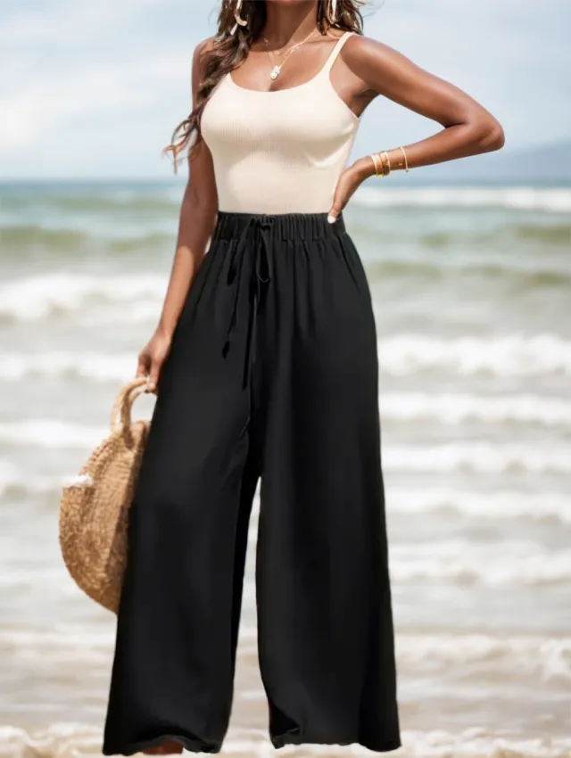 Comfortable And Breathable High waisted Loose Wide leg Pants For Women's Casual Fashion Black - Shop at LoveMi
