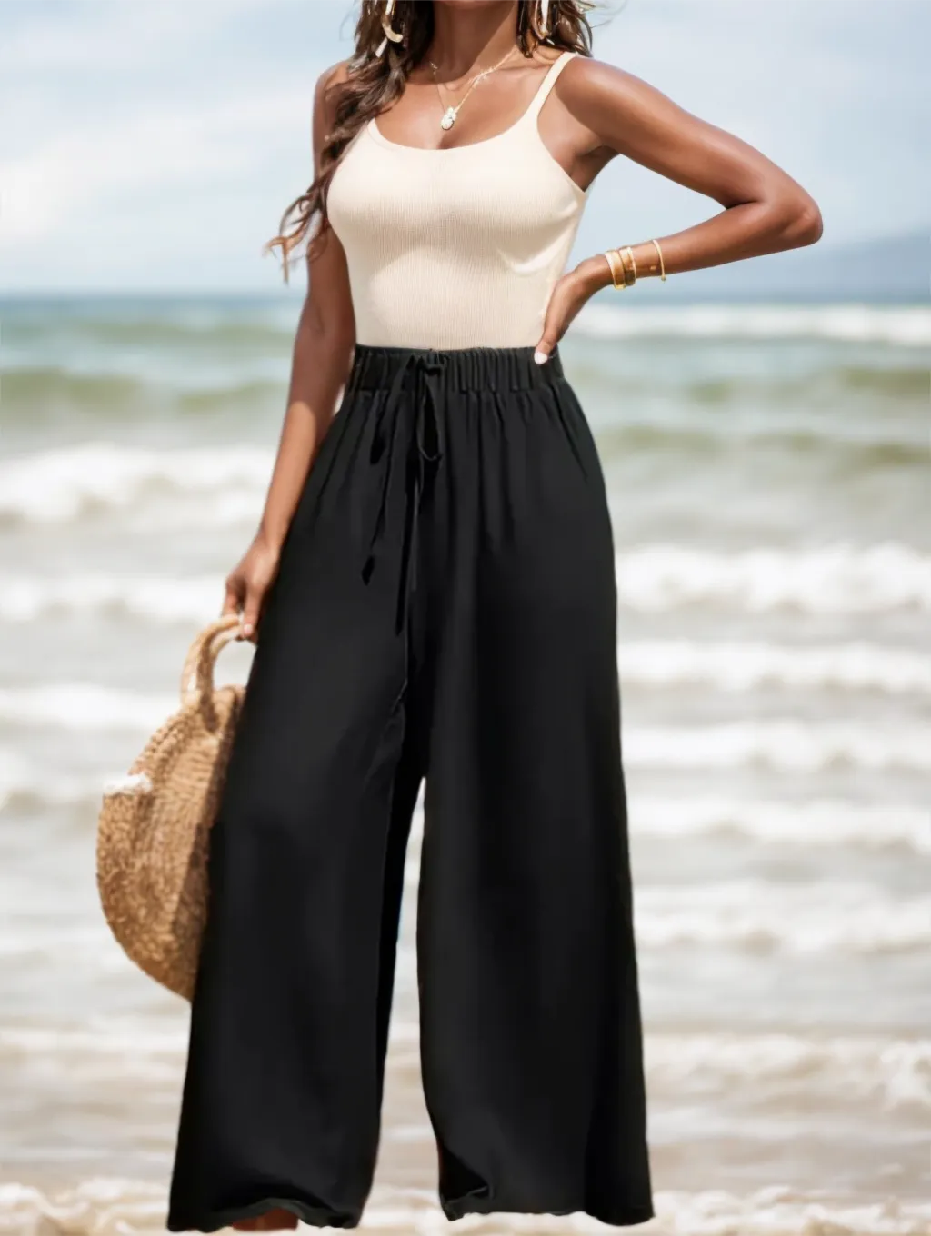 Comfortable And Breathable High-waisted Loose Wide-leg Pants For Women's Casual Fashion - Black