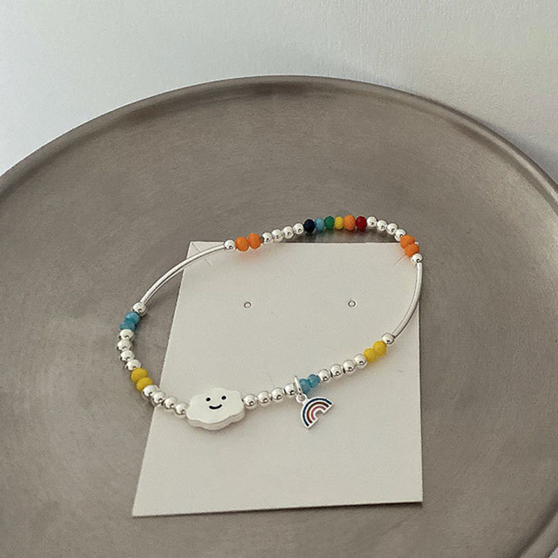Women's Round Bead Sterling Silver Color Elastic Bracelet