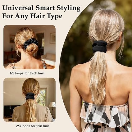 8PCS Black Satin Scrunchies For Women  Soft Silk Hair Ties No Crease Elastic Bands For Thick & Thin Hair 2