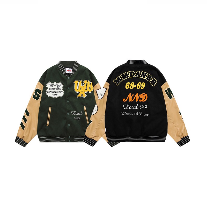 Men's And Women's Round Neck Heavy Industry Splicing Baseball Jacket