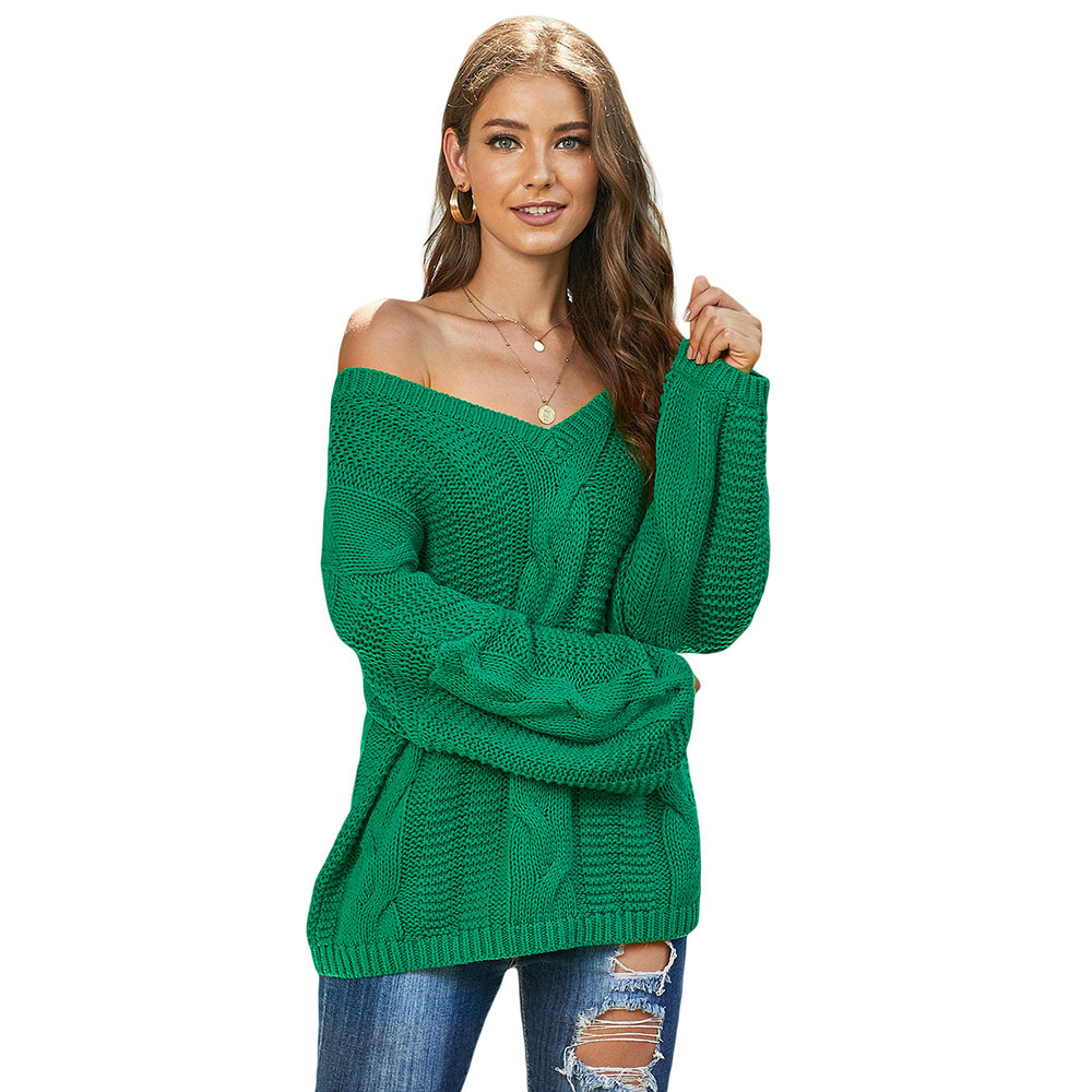 V-neck Long-sleeved Loose Pullover Knit Sweater