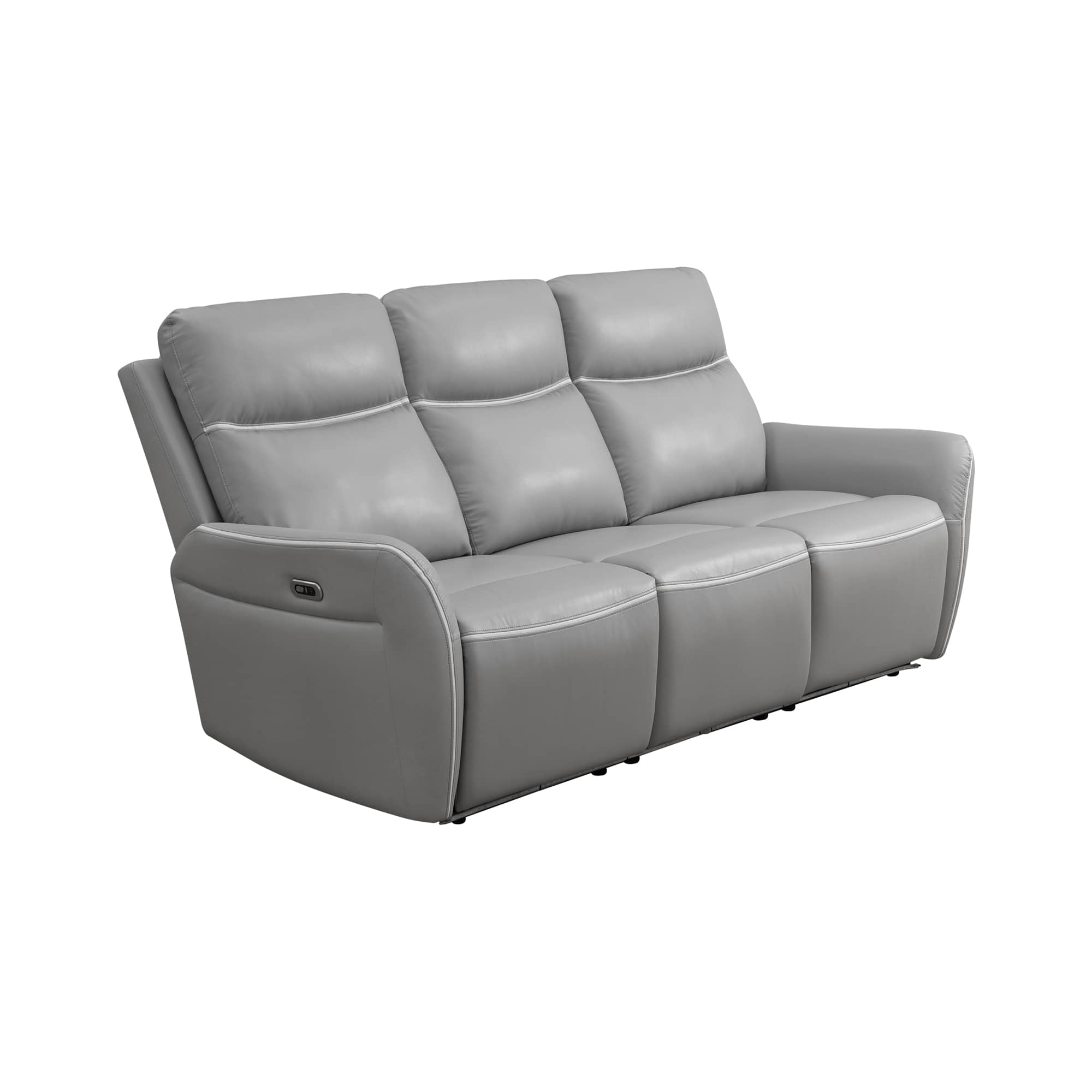 Pickup Only--Light Grey Breathing Leather 3-Piece Living Room Recliner Sofa Set