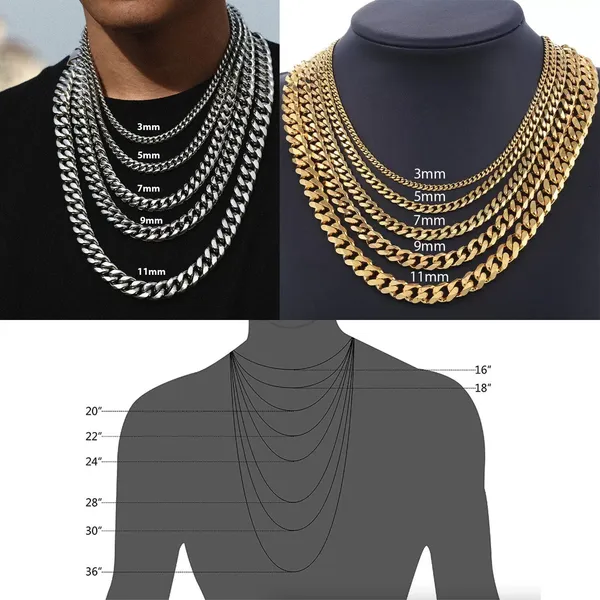 Stainless Steel Gold Silver Chain Cuban Curb Womens Mens Necklace image 2