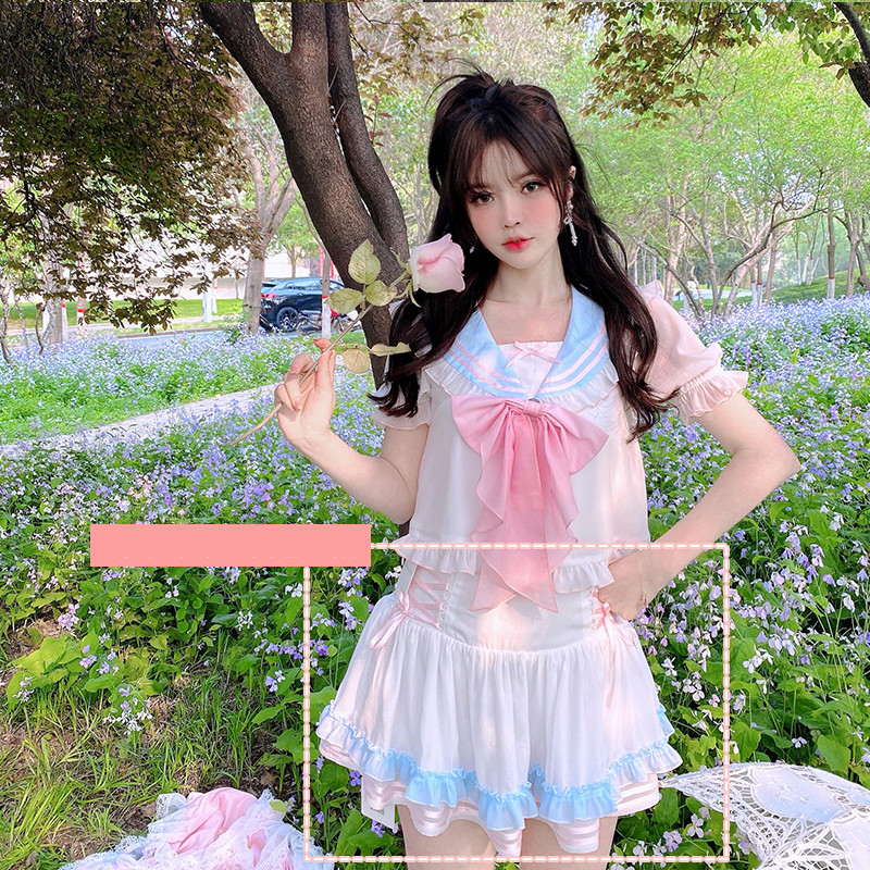 Navy Collar Rabbit Ear Skirt Suit Sweet And Cute Bunny