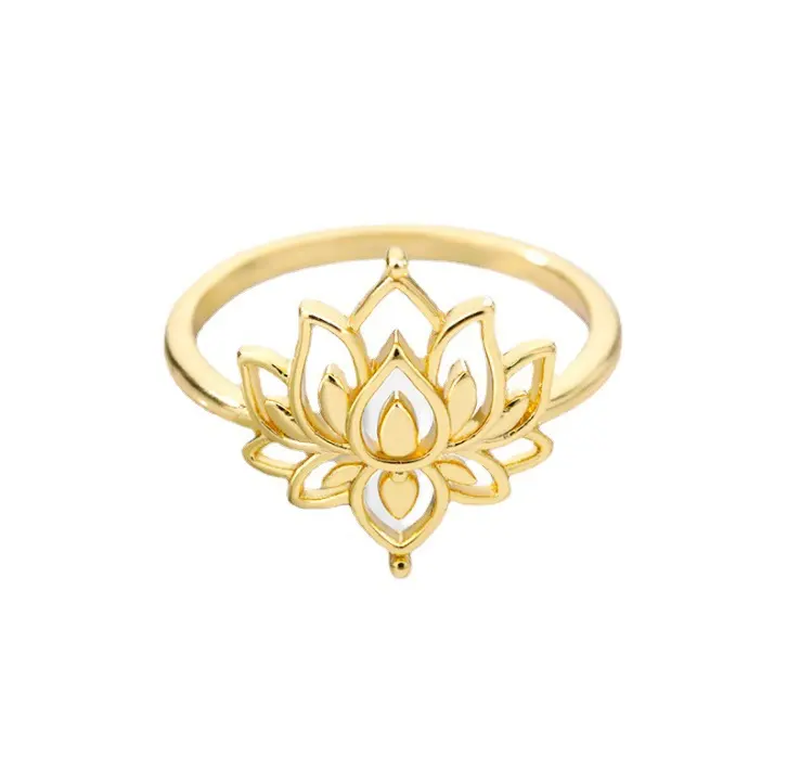 Women's Stainless Steel Rings Vintage Golden Lotus Men's Moon