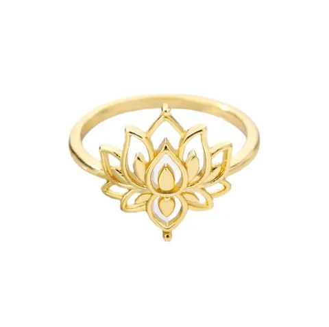 Women's Stainless Steel Rings Vintage Golden Lotus Men's Moon