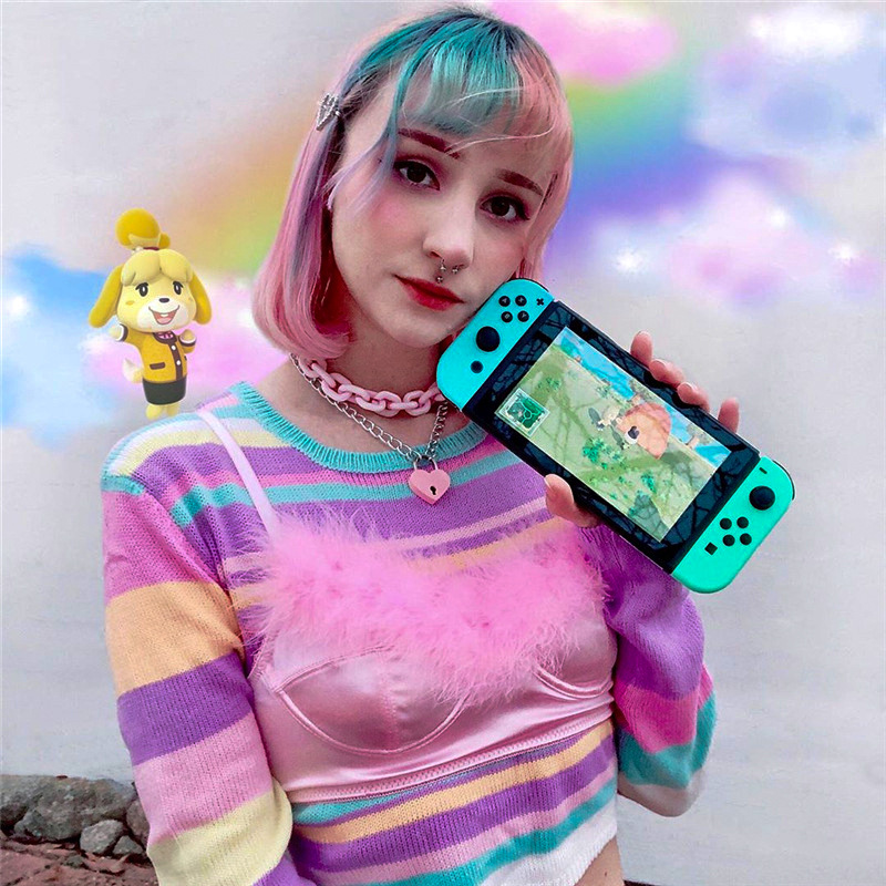 Candy-colored Rainbow Striped Cropped Sweater