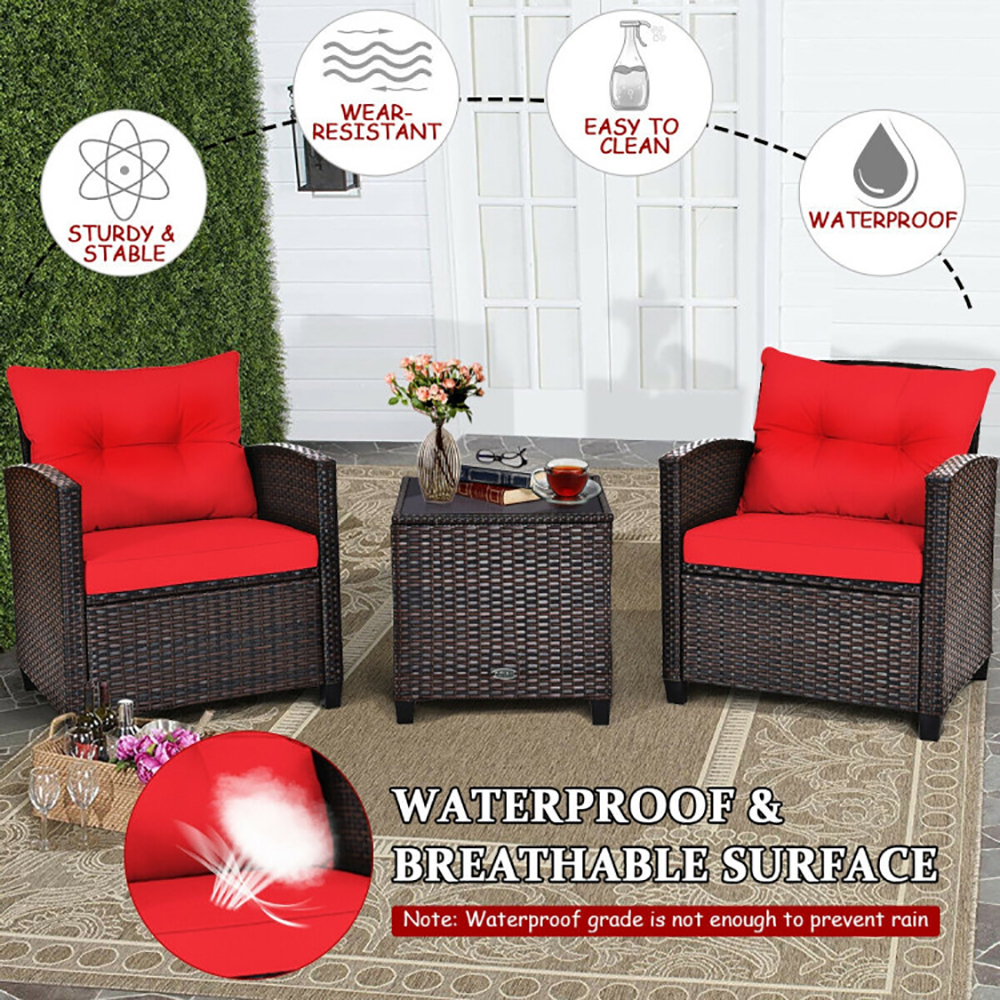 3 Pieces Rattan Patio Furniture Set With Washable Cushion — foto 3