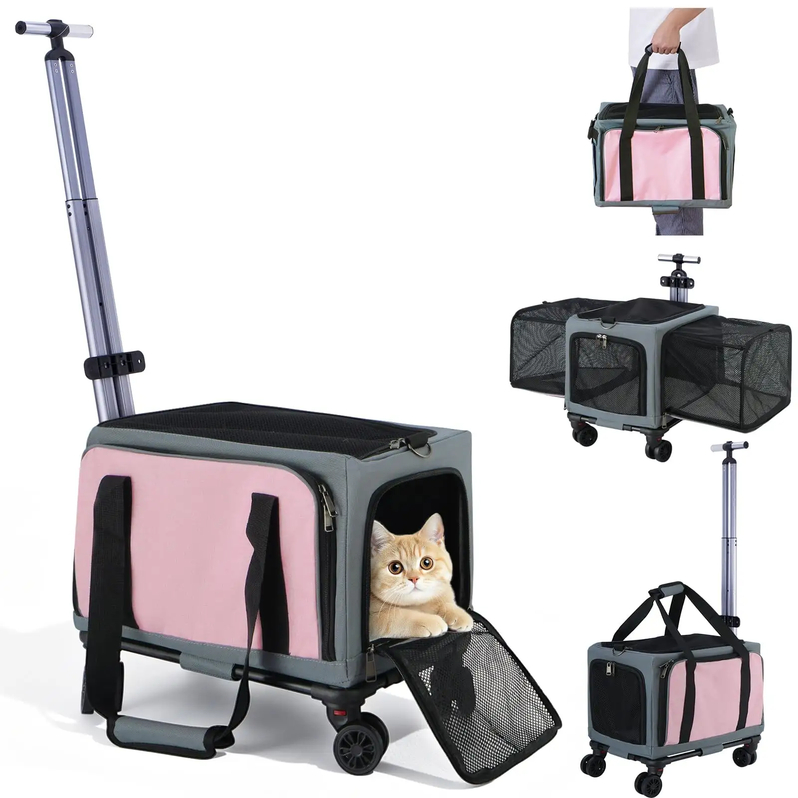 3-Sided Expandable Rolling Pet Carrier