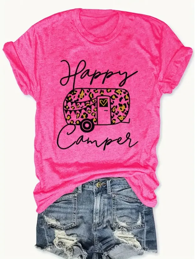 Car Printed Round Neck Vest Casual And Loose Daily Wear Women's Clothing Rose Red - Shop at LoveMi