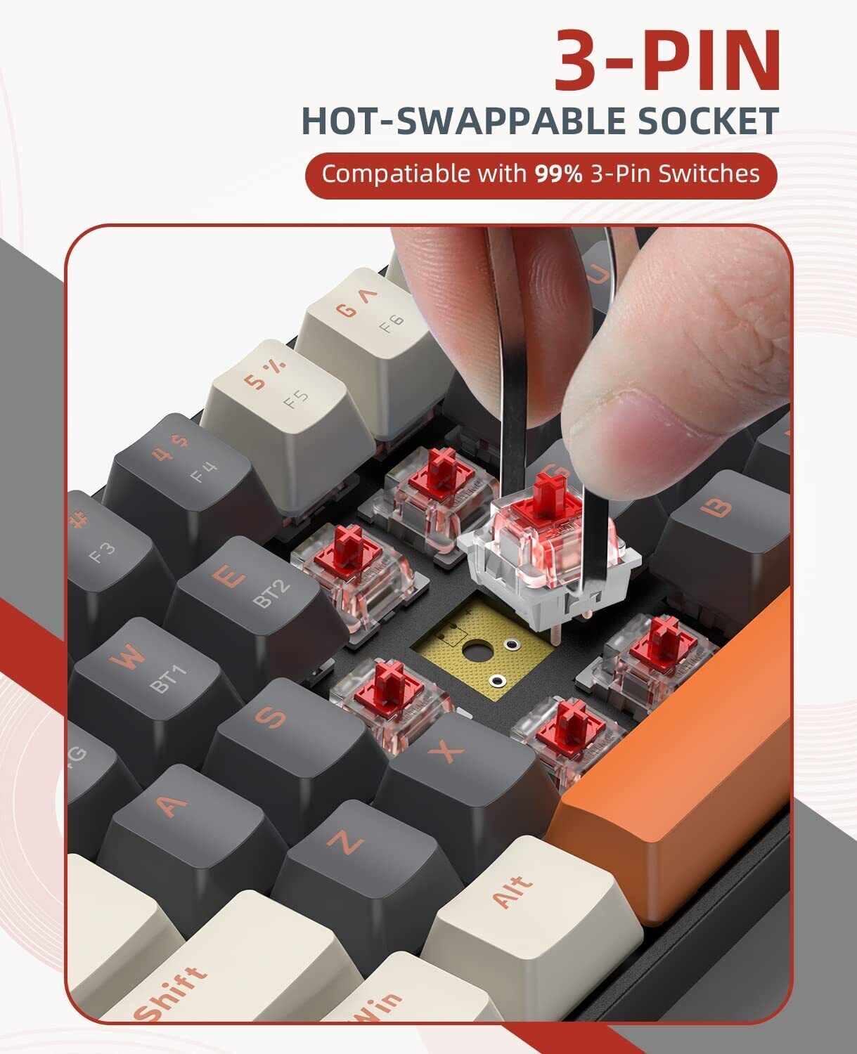 Wireless Bluetooth Mechanical Keyboard,Dual Interface   Type C& USB  For... 4