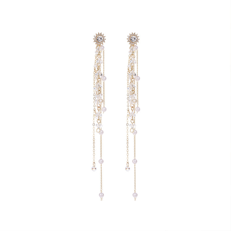 Crystal Super Fairy Temperament Long Earrings With Thin Face