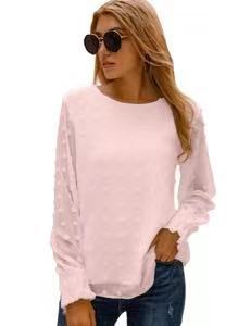 Title 2, Round Neck Jacquard Chiffon Shirt Loose Shirt