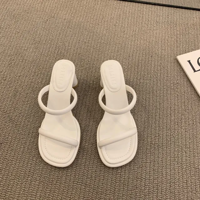 New Summer Thick Heel Simple Korean Sandals White - Shop at LoveMi