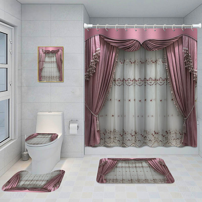 Bathroom Five-piece Set, Shower Curtain, Three-piece Mat Set, Aluminum Alloy Decorative Painting